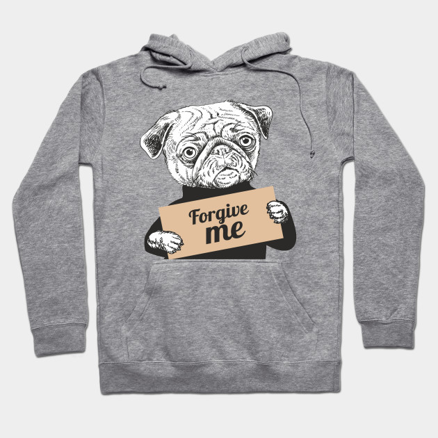 Pug Dog holding a sign forgive me